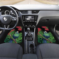 New Zealand Tui Bird Christmas Car Mats Maori Fern Mix Pohotukawa LT14 Set 2pcs - Front Black - Polynesian Pride