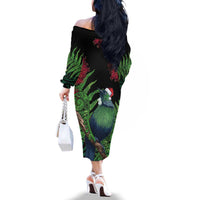 New Zealand Tui Bird Christmas Family Matching Off The Shoulder Long Sleeve Dress and Hawaiian Shirt Maori Fern Mix Pohotukawa LT14 - Polynesian Pride
