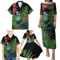 New Zealand Tui Bird Christmas Family Matching Puletasi and Hawaiian Shirt Maori Fern Mix Pohotukawa LT14 - Polynesian Pride