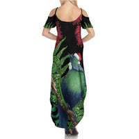 New Zealand Tui Bird Christmas Family Matching Summer Maxi Dress and Hawaiian Shirt Maori Fern Mix Pohotukawa LT14 - Polynesian Pride