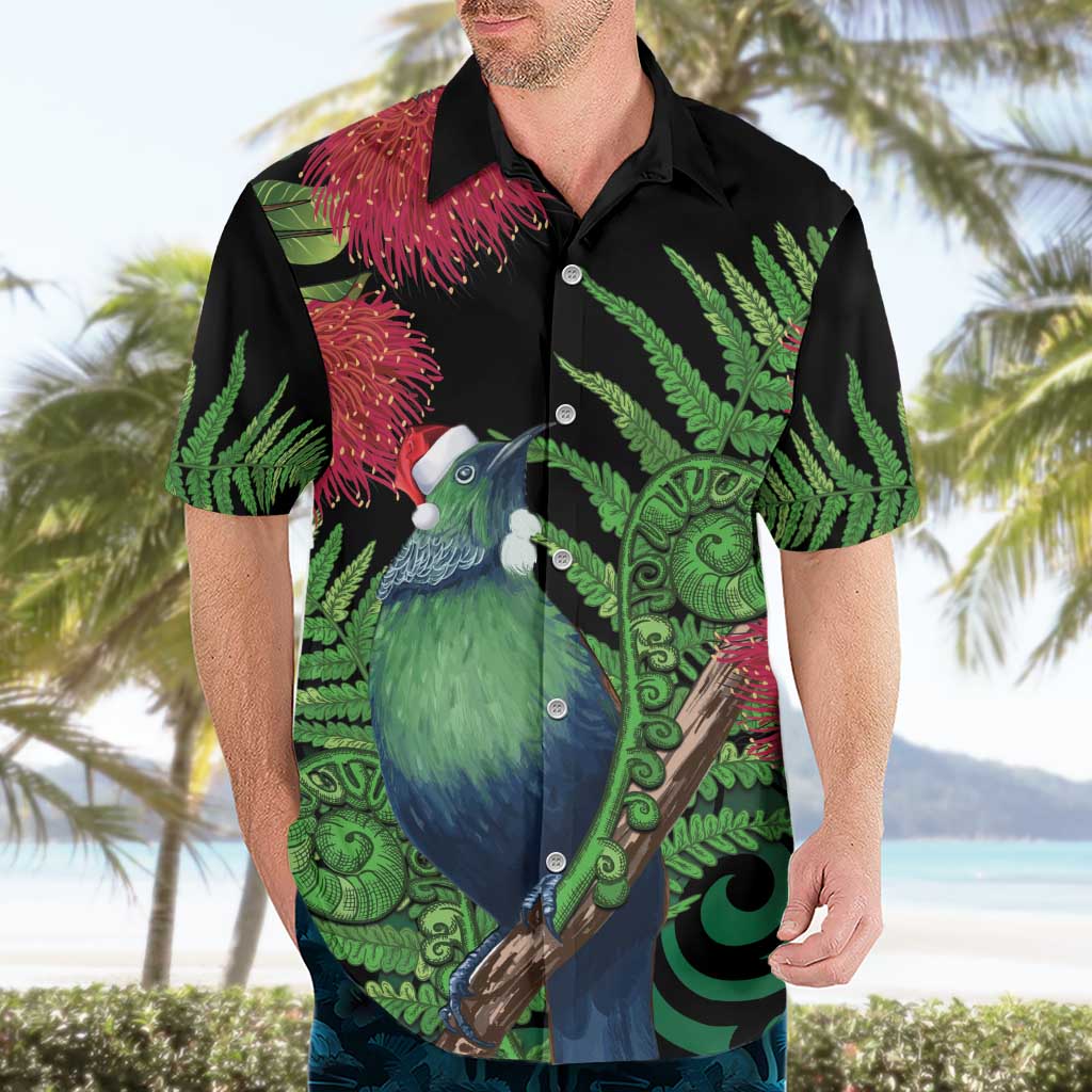 New Zealand Tui Bird Christmas Hawaiian Shirt Maori Fern Mix Pohotukawa LT14 - Polynesian Pride