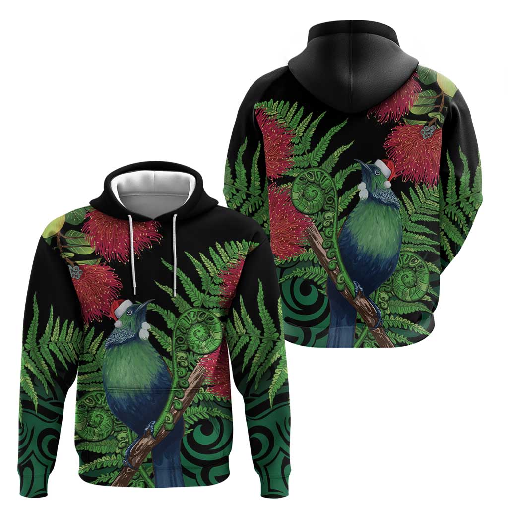 New Zealand Tui Bird Christmas Hoodie Maori Fern Mix Pohotukawa LT14 - Polynesian Pride
