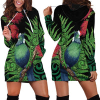 New Zealand Tui Bird Christmas Hoodie Dress Maori Fern Mix Pohotukawa LT14 - Polynesian Pride