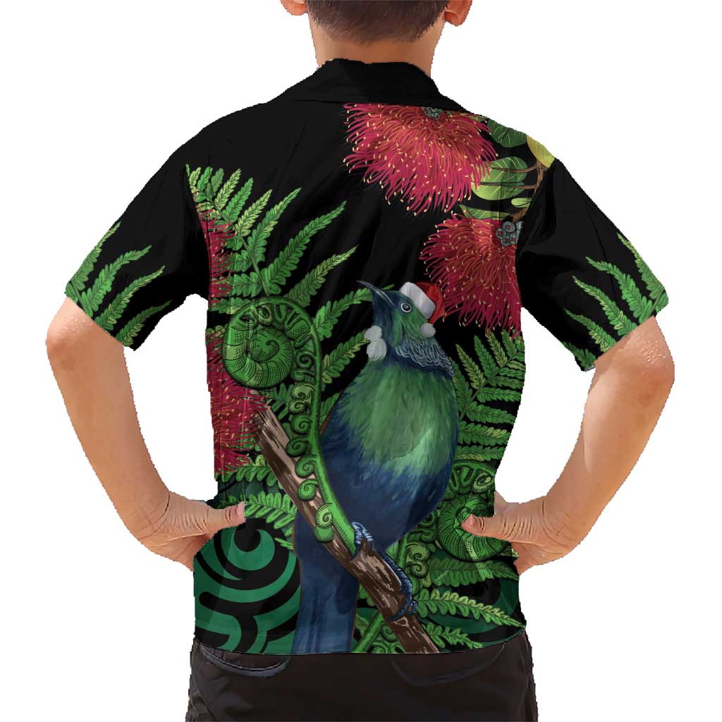 New Zealand Tui Bird Christmas Kid Hawaiian Shirt Maori Fern Mix Pohotukawa LT14 - Polynesian Pride