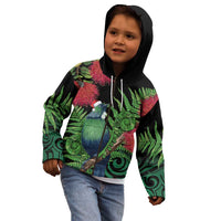 New Zealand Tui Bird Christmas Kid Hoodie Maori Fern Mix Pohotukawa LT14 - Polynesian Pride
