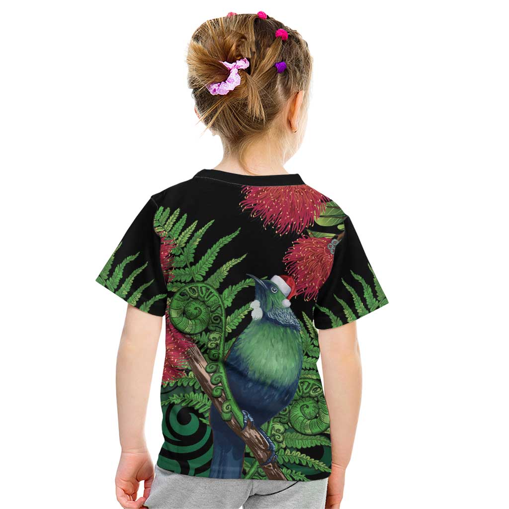 New Zealand Tui Bird Christmas Kid T Shirt Maori Fern Mix Pohotukawa LT14 - Polynesian Pride