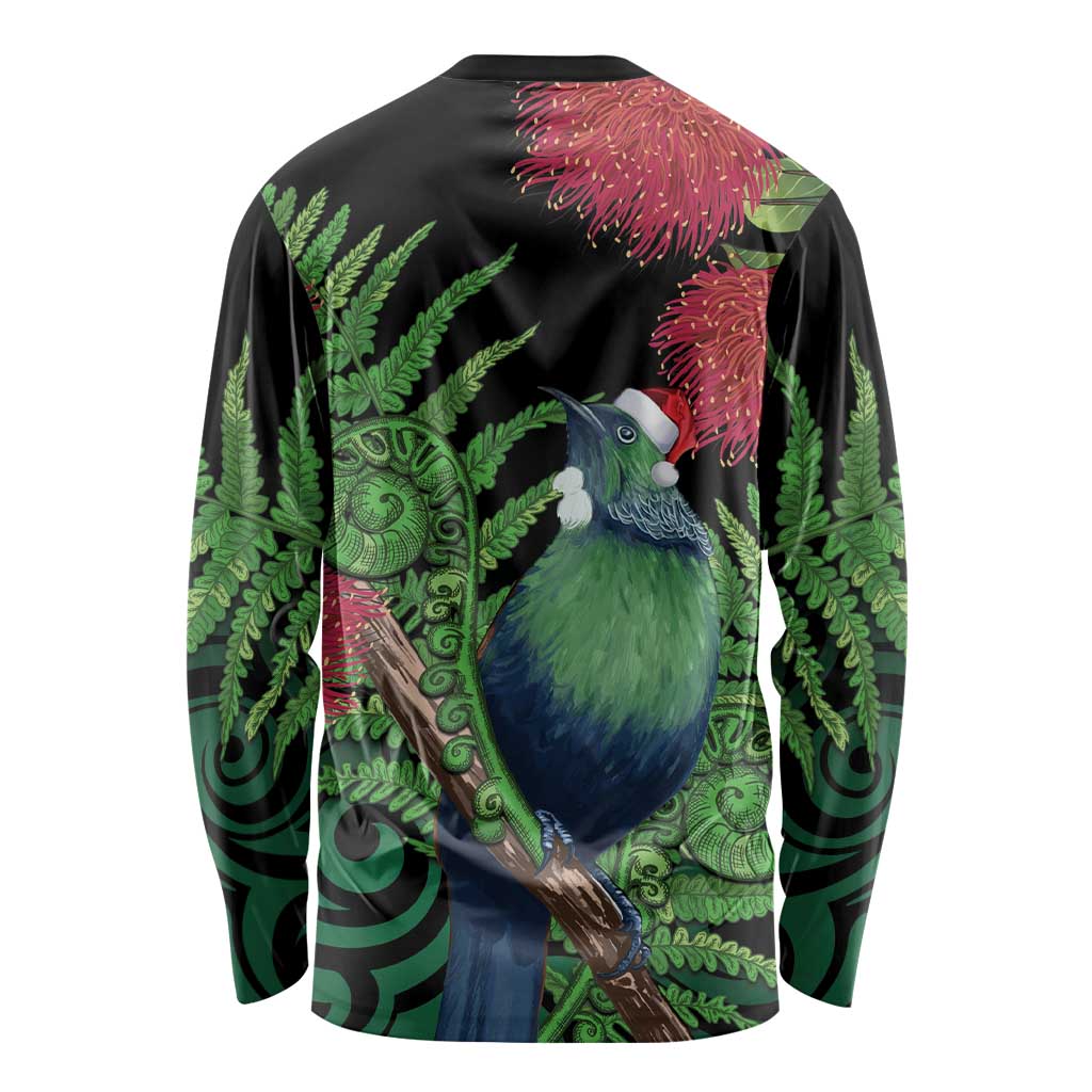 New Zealand Tui Bird Christmas Long Sleeve Shirt Maori Fern Mix Pohotukawa LT14 - Polynesian Pride