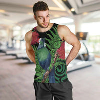 New Zealand Tui Bird Christmas Men Tank Top Maori Fern Mix Pohotukawa LT14 Black - Polynesian Pride
