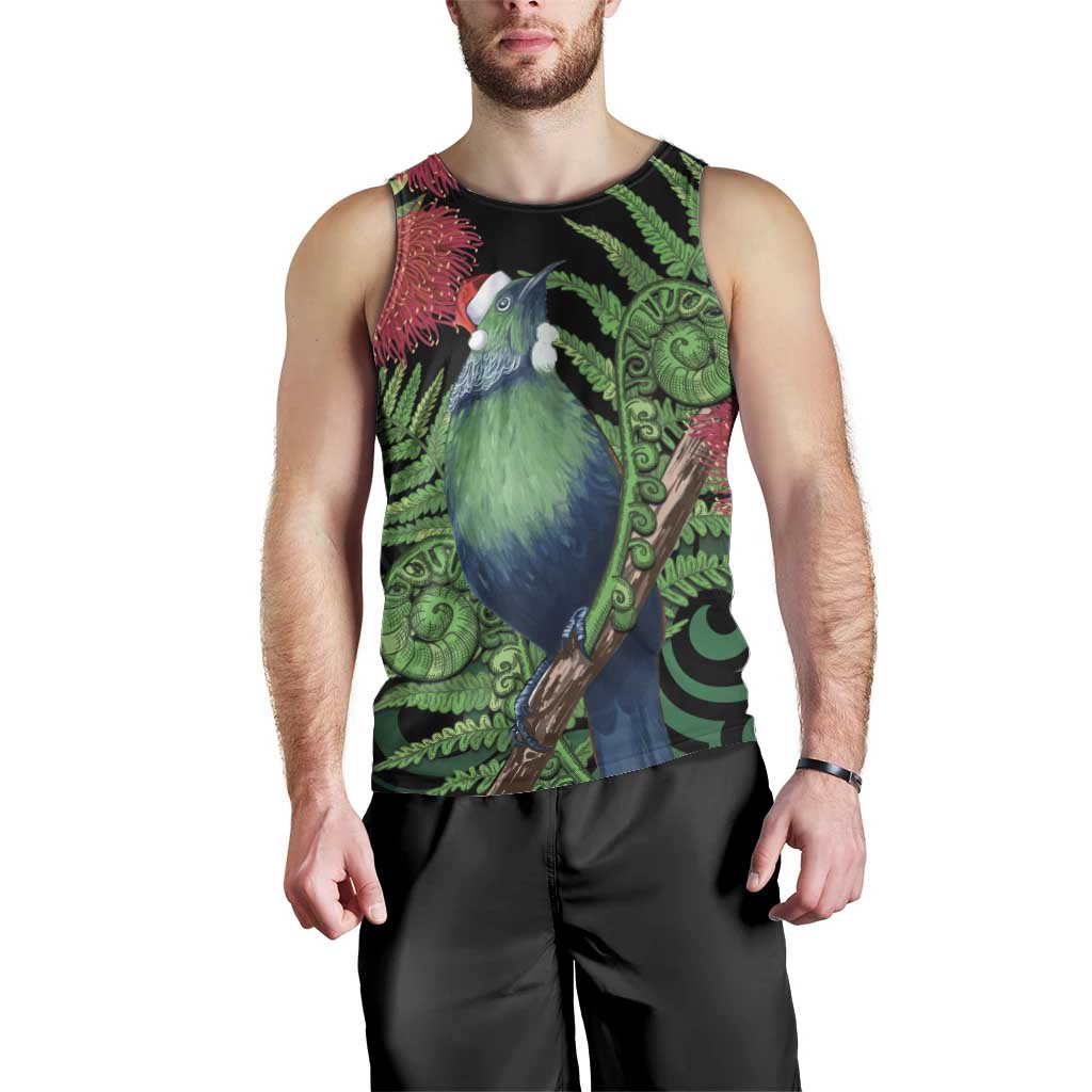 New Zealand Tui Bird Christmas Men Tank Top Maori Fern Mix Pohotukawa LT14 - Polynesian Pride