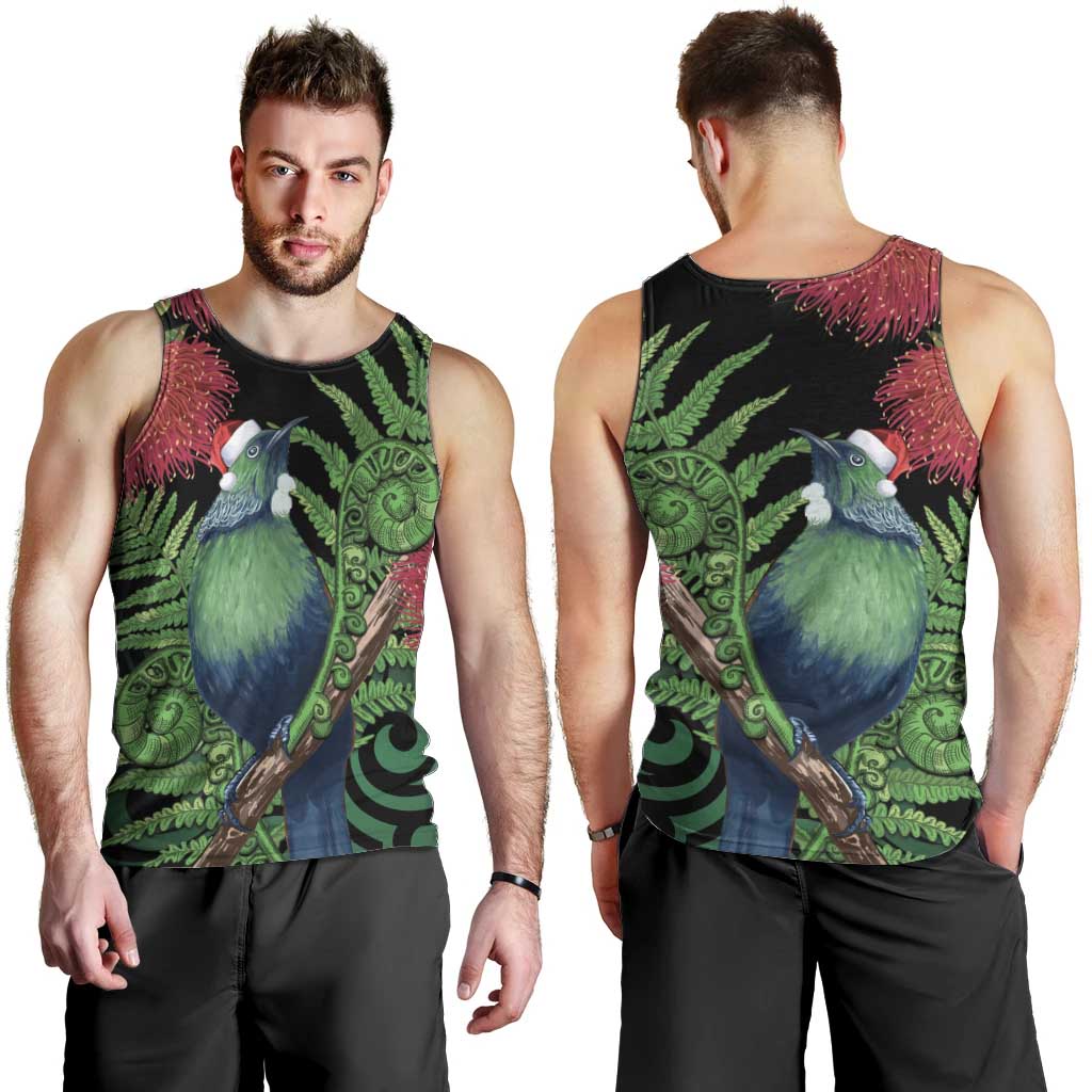 New Zealand Tui Bird Christmas Men Tank Top Maori Fern Mix Pohotukawa LT14 - Polynesian Pride