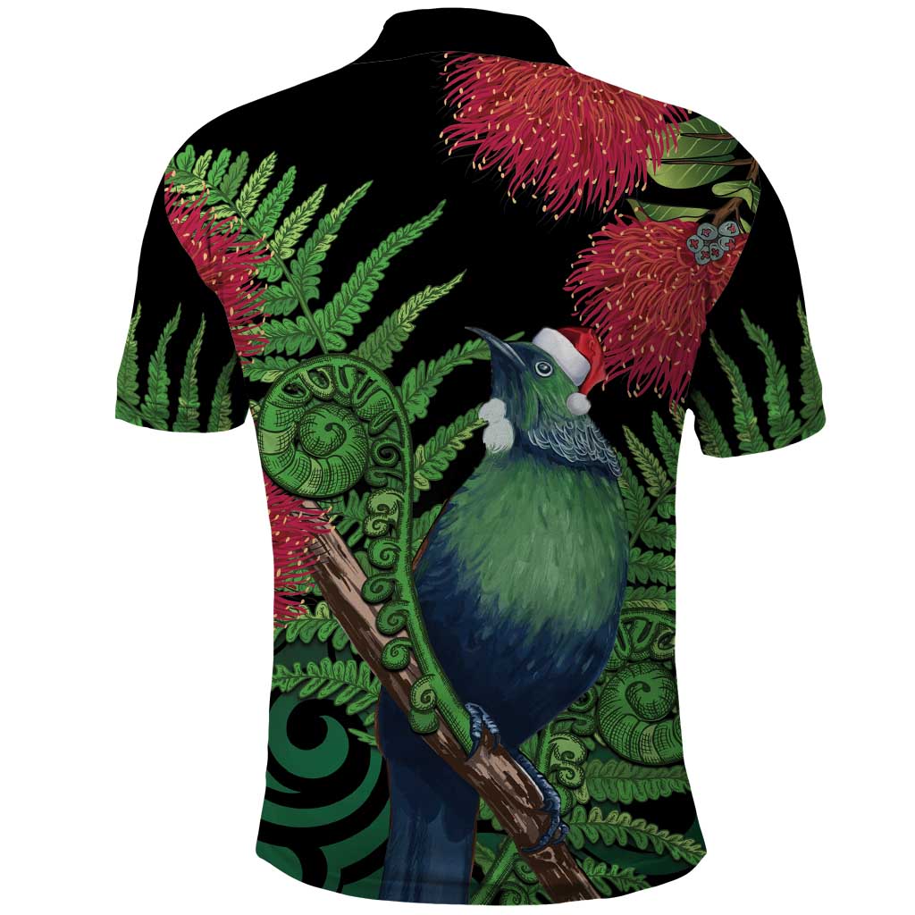 New Zealand Tui Bird Christmas Polo Shirt Maori Fern Mix Pohotukawa LT14 - Polynesian Pride