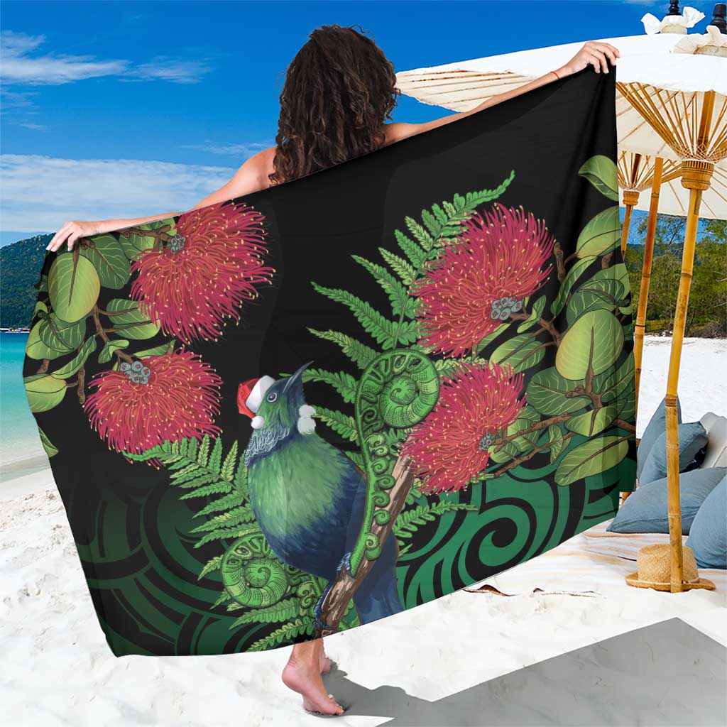 New Zealand Tui Bird Christmas Sarong Maori Fern Mix Pohotukawa LT14 One Size 44 x 66 inches Black - Polynesian Pride