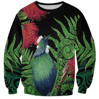 New Zealand Tui Bird Christmas Sweatshirt Maori Fern Mix Pohotukawa LT14 Unisex Black - Polynesian Pride