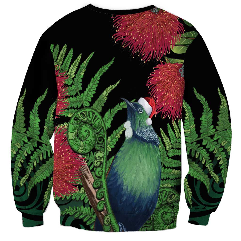New Zealand Tui Bird Christmas Sweatshirt Maori Fern Mix Pohotukawa LT14 - Polynesian Pride