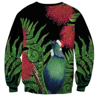 New Zealand Tui Bird Christmas Sweatshirt Maori Fern Mix Pohotukawa LT14 - Polynesian Pride