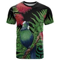 New Zealand Tui Bird Christmas T Shirt Maori Fern Mix Pohotukawa LT14 Black - Polynesian Pride