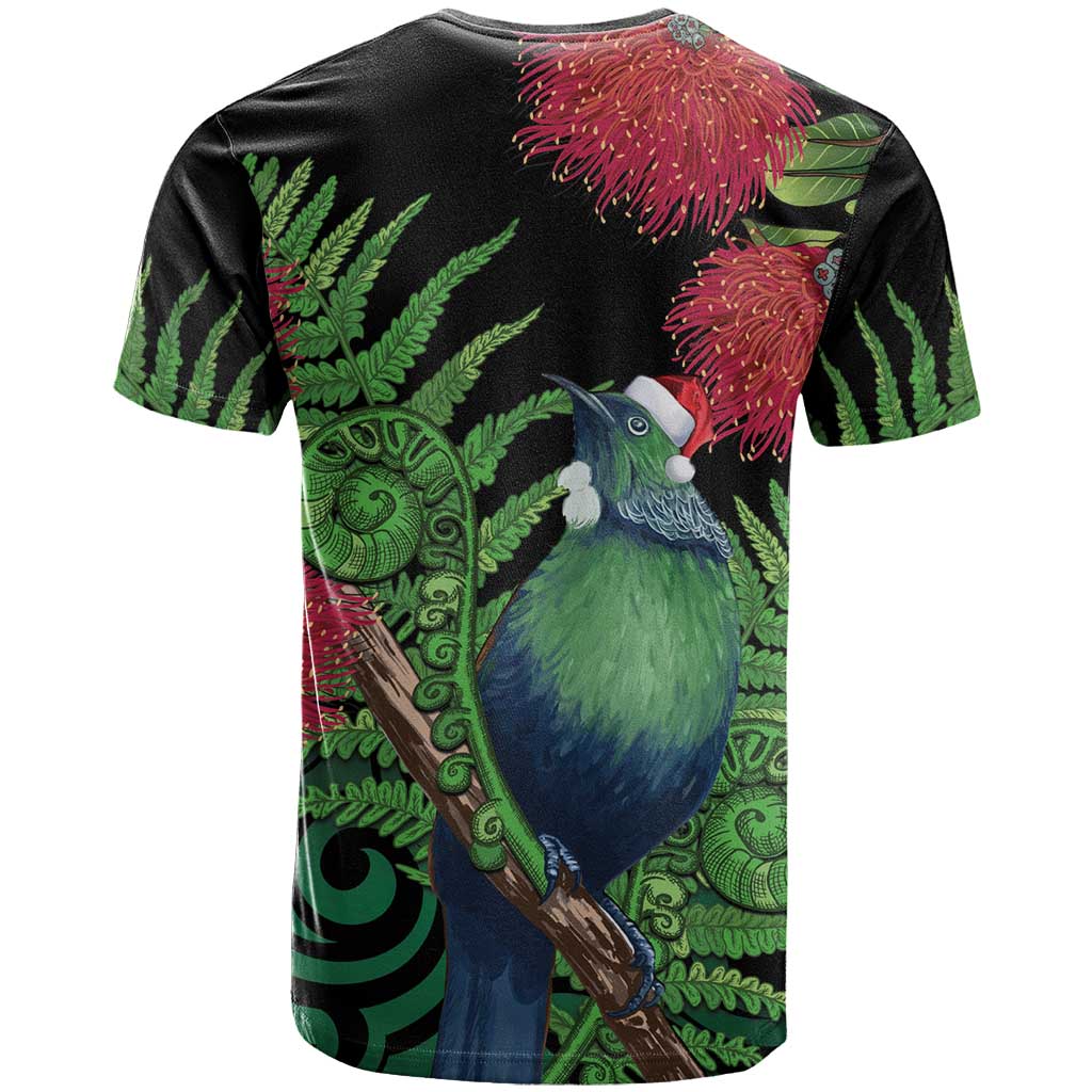 New Zealand Tui Bird Christmas T Shirt Maori Fern Mix Pohotukawa LT14 - Polynesian Pride