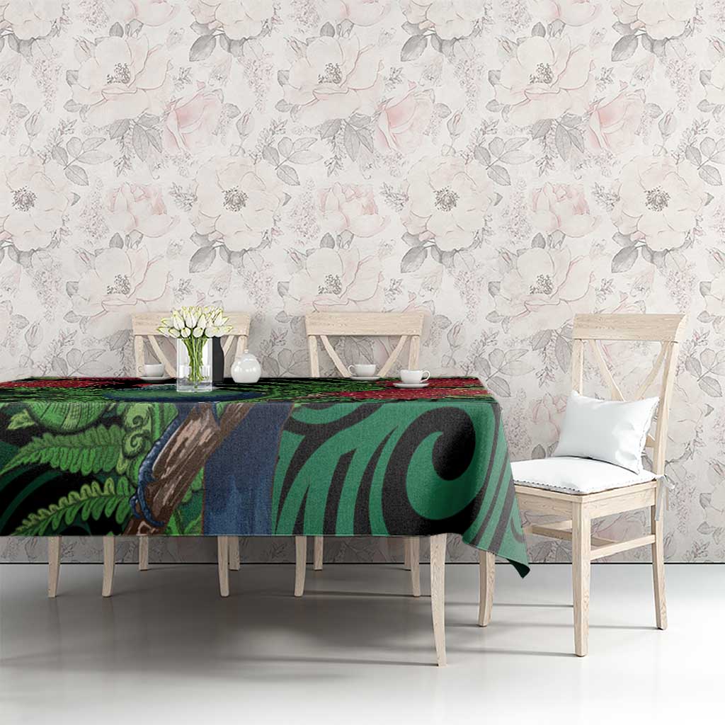 New Zealand Tui Bird Christmas Tablecloth Maori Fern Mix Pohotukawa LT14 - Polynesian Pride
