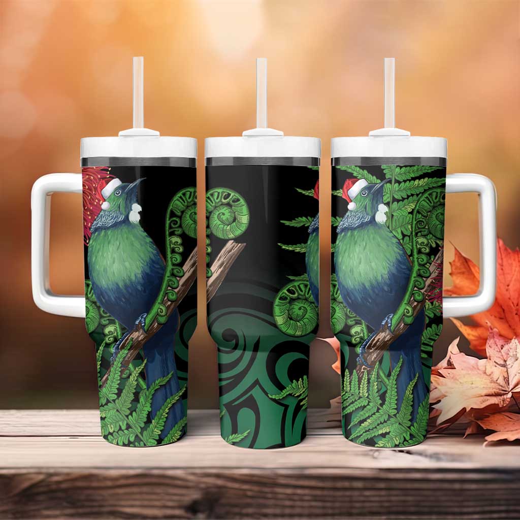 New Zealand Tui Bird Christmas Tumbler With Handle Maori Fern Mix Pohotukawa LT14 - Polynesian Pride