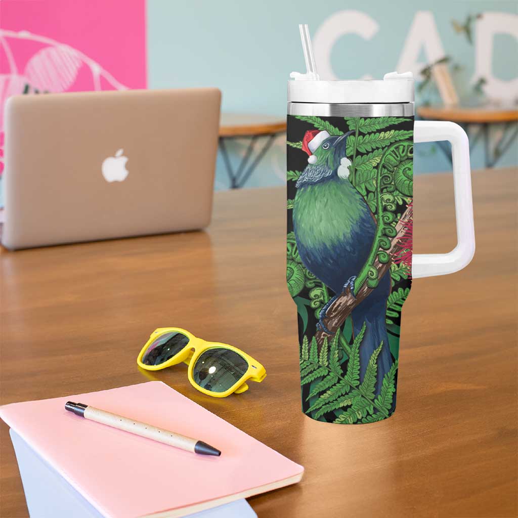 New Zealand Tui Bird Christmas Tumbler With Handle Maori Fern Mix Pohotukawa LT14 - Polynesian Pride