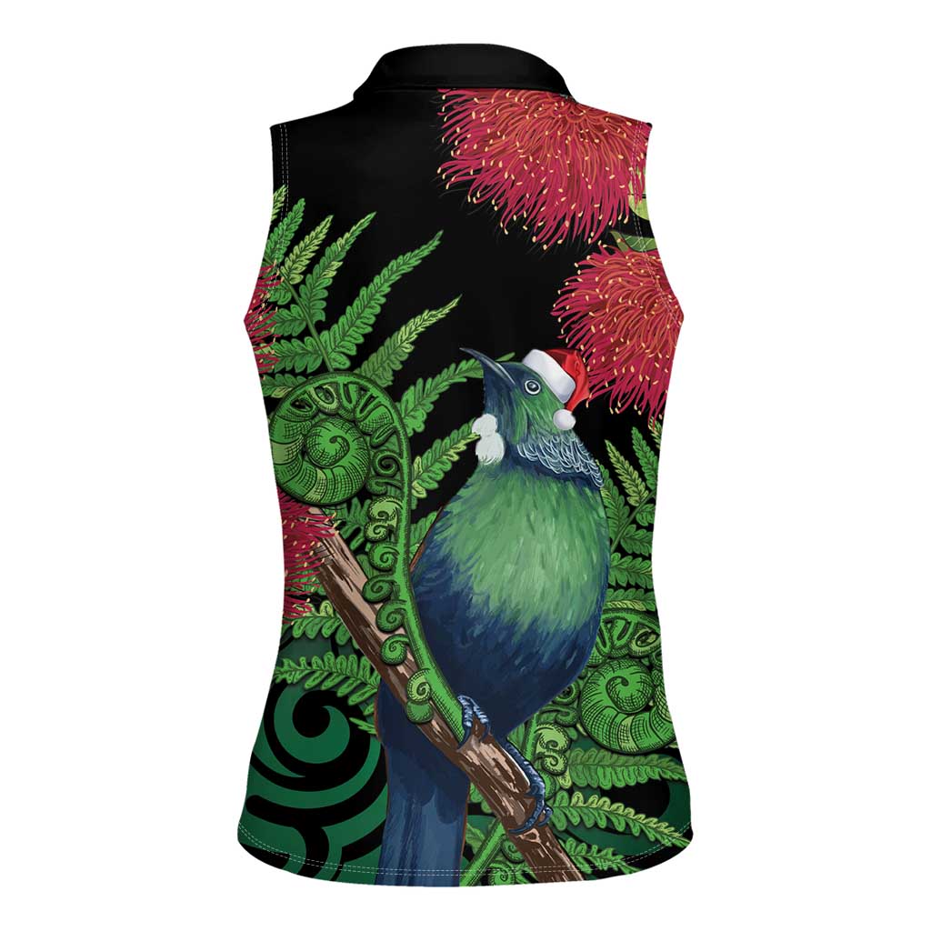 New Zealand Tui Bird Christmas Women Sleeveless Polo Shirt Maori Fern Mix Pohotukawa LT14 - Polynesian Pride