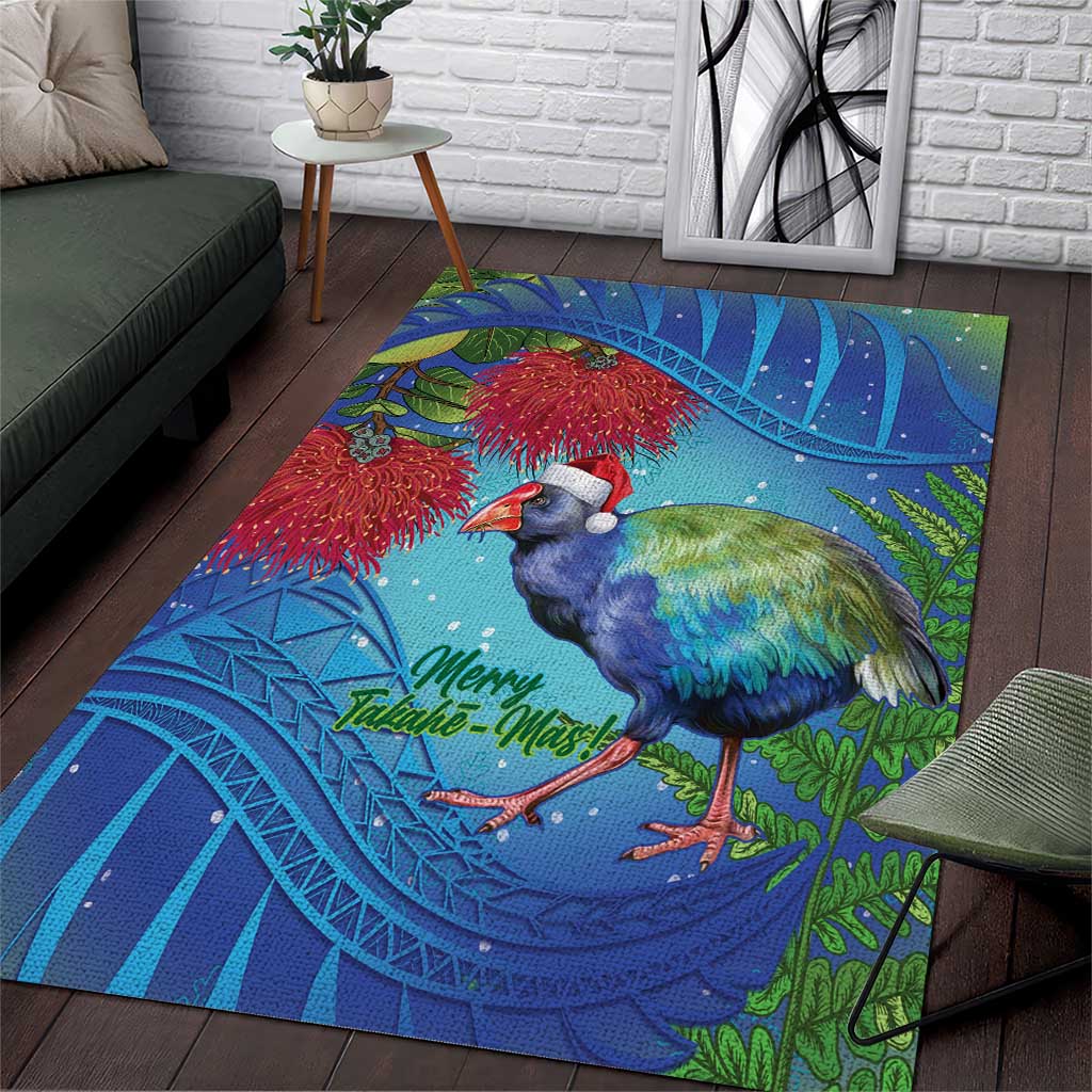 New Zealand Takahe Christmas Area Rug Maori Fern Mix Pohotukawa LT14 Blue - Polynesian Pride