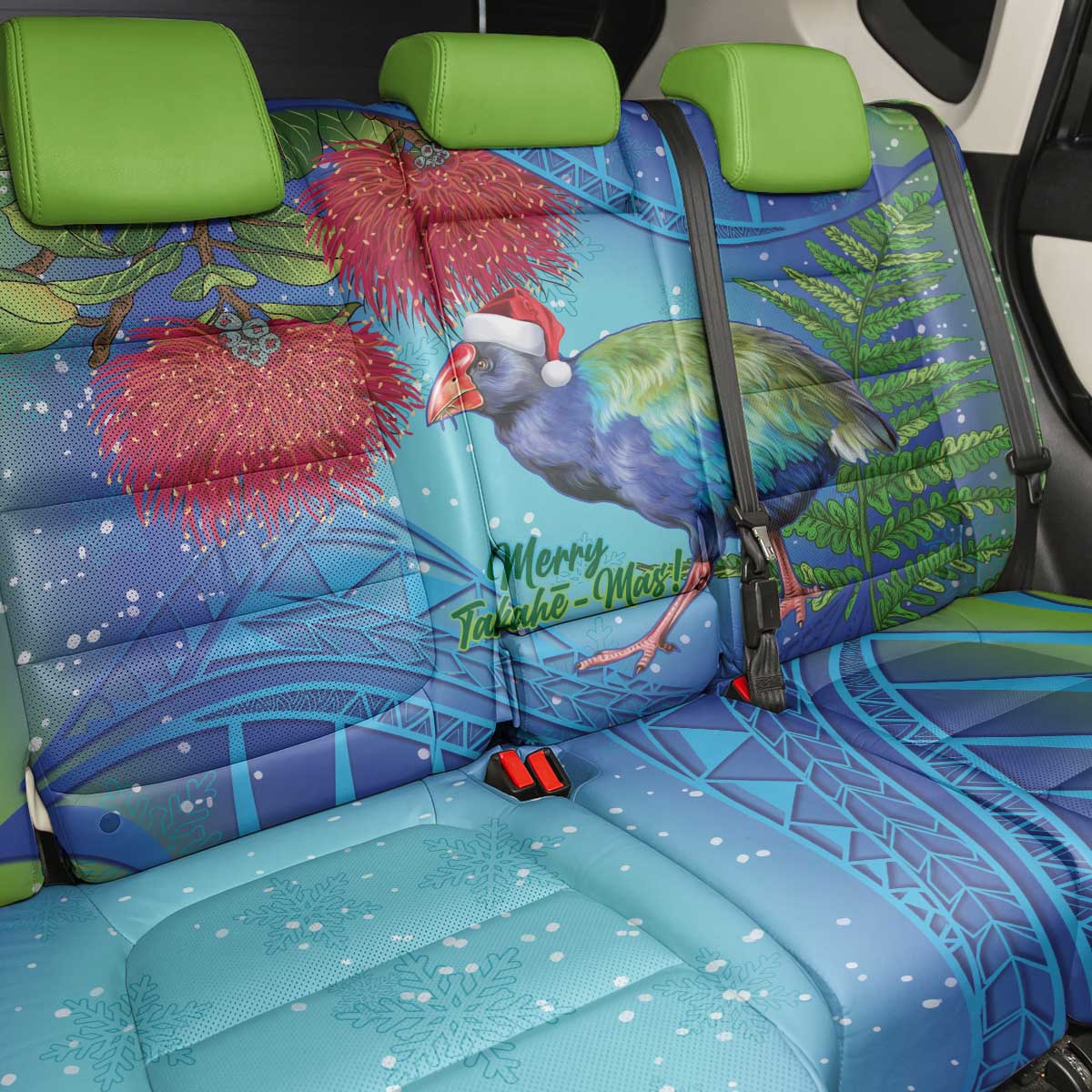 New Zealand Takahe Christmas Back Car Seat Cover Maori Fern Mix Pohotukawa LT14 - Polynesian Pride