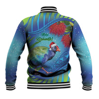 New Zealand Takahe Christmas Baseball Jacket Maori Fern Mix Pohotukawa LT14 - Polynesian Pride