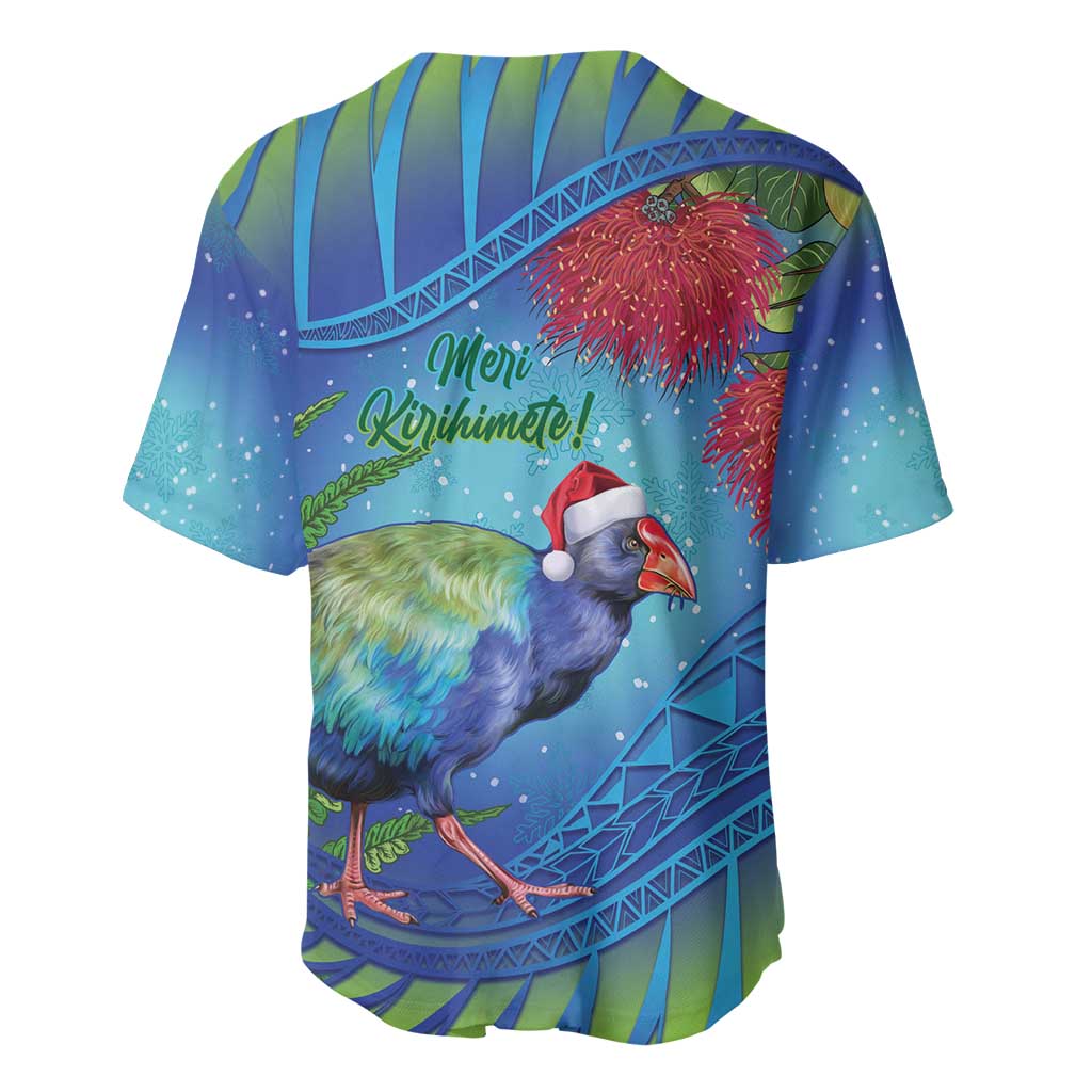 New Zealand Takahe Christmas Baseball Jersey Maori Fern Mix Pohotukawa LT14 - Polynesian Pride