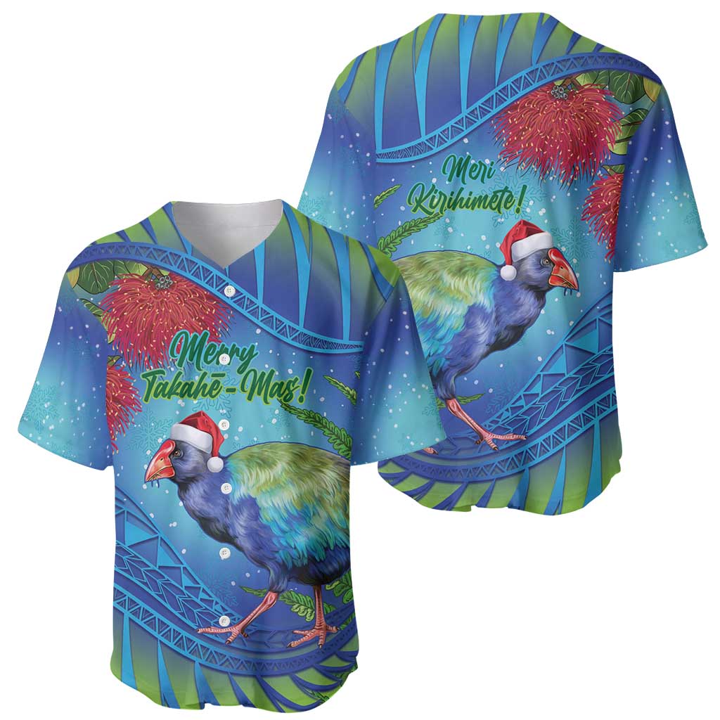 New Zealand Takahe Christmas Baseball Jersey Maori Fern Mix Pohotukawa LT14 - Polynesian Pride