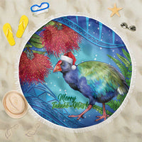 New Zealand Takahe Christmas Beach Blanket Maori Fern Mix Pohotukawa LT14 One Size 150cm Blue - Polynesian Pride