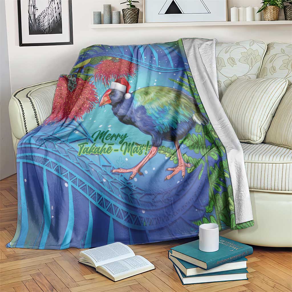 New Zealand Takahe Christmas Blanket Maori Fern Mix Pohotukawa LT14 Blue - Polynesian Pride