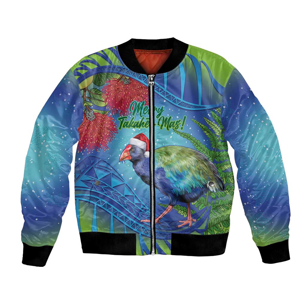 New Zealand Takahe Christmas Bomber Jacket Maori Fern Mix Pohotukawa LT14 Unisex Blue - Polynesian Pride