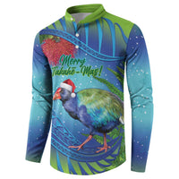 New Zealand Takahe Christmas Button Sweatshirt Maori Fern Mix Pohotukawa LT14 - Polynesian Pride