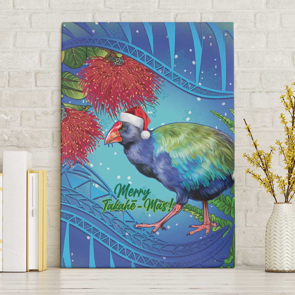 New Zealand Takahe Christmas Canvas Wall Art Maori Fern Mix Pohotukawa LT14 Without Frame Blue - Polynesian Pride