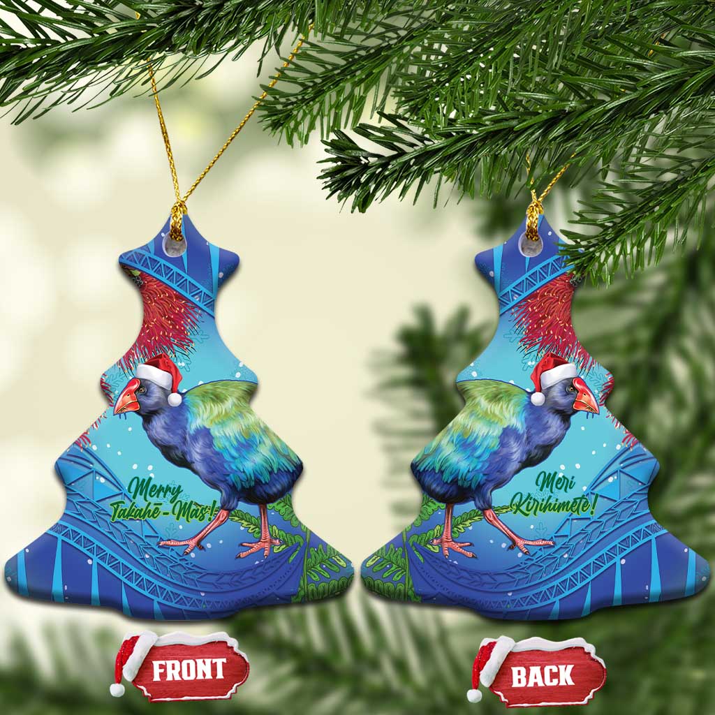 New Zealand Takahe Christmas Ceramic Ornament Maori Fern Mix Pohotukawa LT14 Christmas Tree Blue - Polynesian Pride