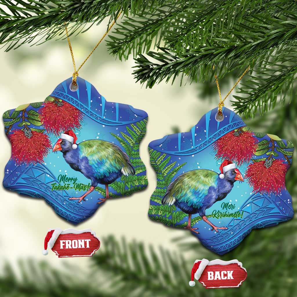 New Zealand Takahe Christmas Ceramic Ornament Maori Fern Mix Pohotukawa LT14 Snow Flake Blue - Polynesian Pride