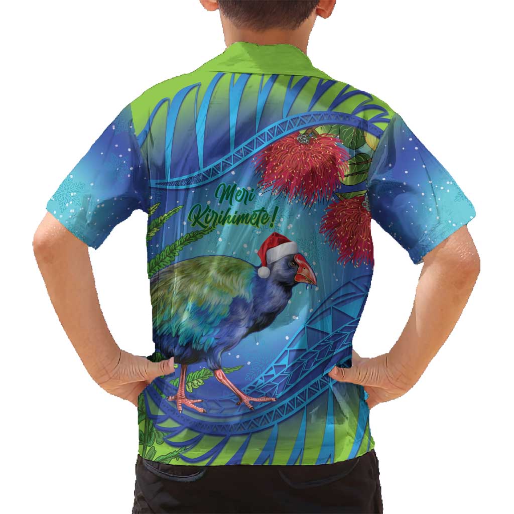 New Zealand Takahe Christmas Family Matching Long Sleeve Bodycon Dress and Hawaiian Shirt Maori Fern Mix Pohotukawa LT14 - Polynesian Pride