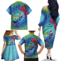 New Zealand Takahe Christmas Family Matching Off The Shoulder Long Sleeve Dress and Hawaiian Shirt Maori Fern Mix Pohotukawa LT14 - Polynesian Pride
