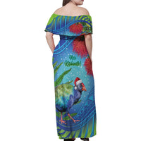 New Zealand Takahe Christmas Family Matching Off Shoulder Maxi Dress and Hawaiian Shirt Maori Fern Mix Pohotukawa LT14 - Polynesian Pride