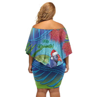 New Zealand Takahe Christmas Family Matching Off Shoulder Short Dress and Hawaiian Shirt Maori Fern Mix Pohotukawa LT14 - Polynesian Pride