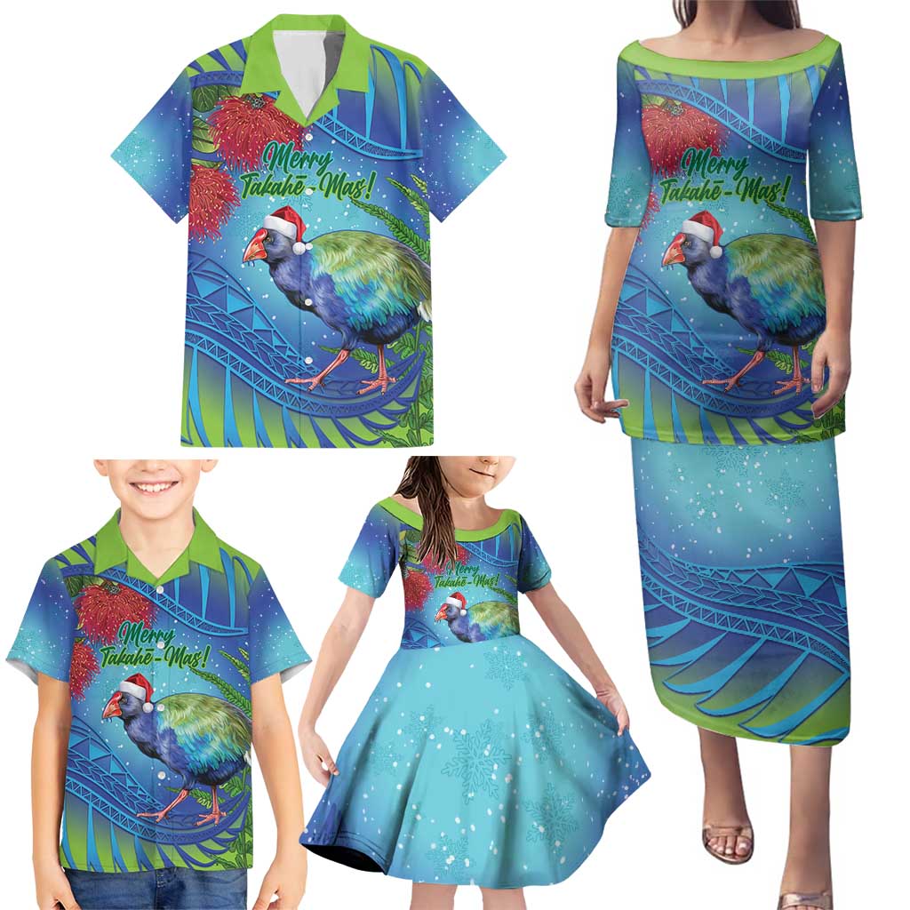 New Zealand Takahe Christmas Family Matching Puletasi and Hawaiian Shirt Maori Fern Mix Pohotukawa LT14 - Polynesian Pride