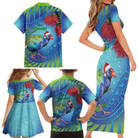 New Zealand Takahe Christmas Family Matching Short Sleeve Bodycon Dress and Hawaiian Shirt Maori Fern Mix Pohotukawa LT14 - Polynesian Pride