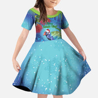 New Zealand Takahe Christmas Family Matching Summer Maxi Dress and Hawaiian Shirt Maori Fern Mix Pohotukawa LT14 Daughter's Dress Blue - Polynesian Pride