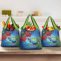 New Zealand Takahe Christmas Grocery Bag Maori Fern Mix Pohotukawa LT14 3-pack One Size Blue - Polynesian Pride