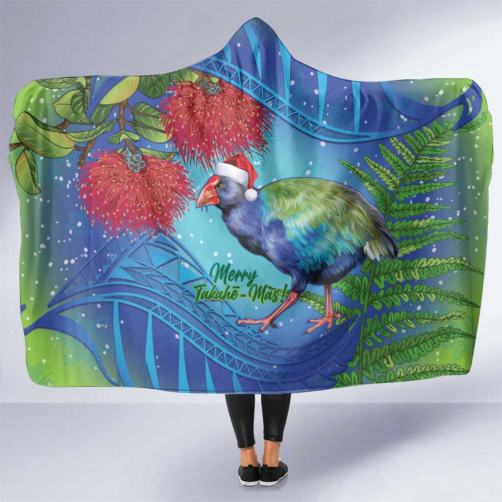 New Zealand Takahe Christmas Hooded Blanket Maori Fern Mix Pohotukawa LT14 One Size Blue - Polynesian Pride