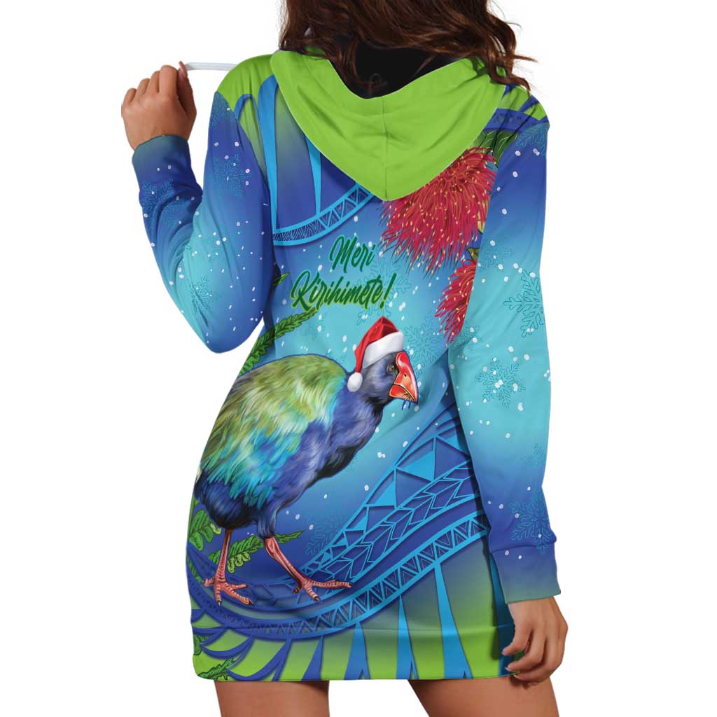 New Zealand Takahe Christmas Hoodie Dress Maori Fern Mix Pohotukawa LT14 - Polynesian Pride