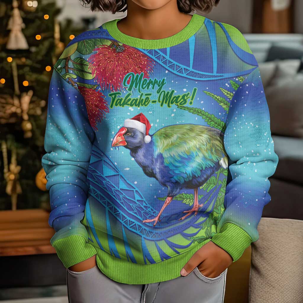 New Zealand Takahe Christmas Kid Ugly Christmas Sweater Maori Fern Mix Pohotukawa LT14 - Polynesian Pride