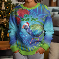 New Zealand Takahe Christmas Kid Ugly Christmas Sweater Maori Fern Mix Pohotukawa LT14 - Polynesian Pride