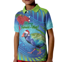 New Zealand Takahe Christmas Kid Polo Shirt Maori Fern Mix Pohotukawa LT14 Kid Blue - Polynesian Pride